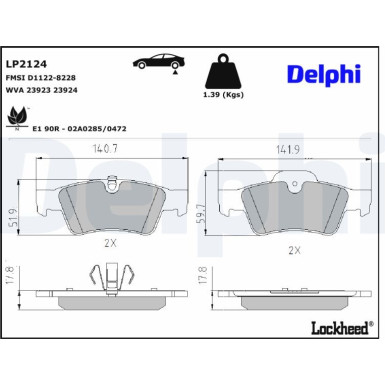 Delphi | Bremsbelagsatz, Scheibenbremse | LP2124