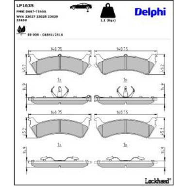 Delphi Bremsbelagsatz, Scheibenbremse LP1635