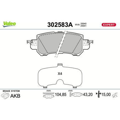 Valeo Bremsbelagsatz, Scheibenbremse EXPERT 302583A