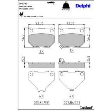 Delphi Bremsbelagsatz, Scheibenbremse LP1780
