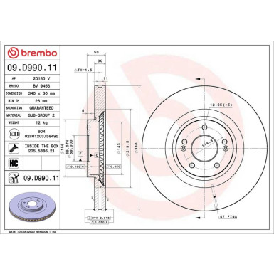 09.D990.11 Bremsscheibe PRIME LINE - UV Coated