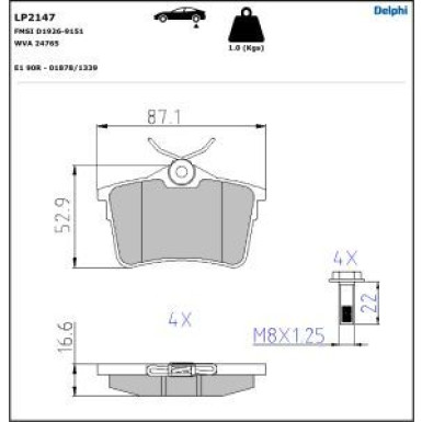 Delphi Bremsbelagsatz, Scheibenbremse LP2147