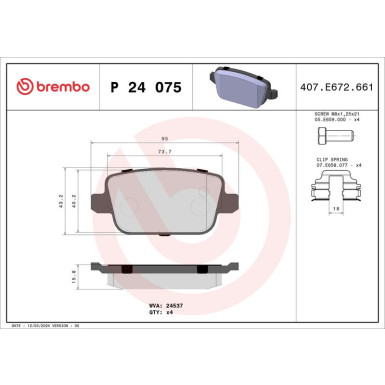 Brembo Bremsbelagsatz, Scheibenbremse PRIME LINE P 24 075
