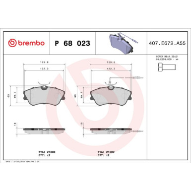 Brembo Bremsbelagsatz, Scheibenbremse PRIME LINE P 68 023