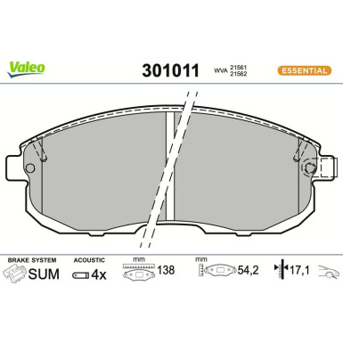 Valeo | Bremsbelagsatz, Scheibenbremse | 301011 Valeo | Bremsbelagsatz, Scheibenbremse | 301011