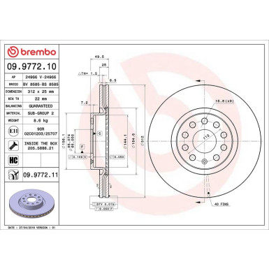 09.9772.11 Bremsscheibe PRIME LINE - UV Coated