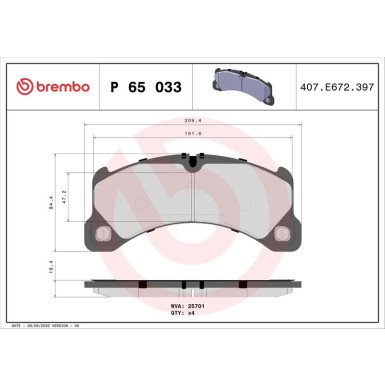 Brembo Bremsbelagsatz, Scheibenbremse PRIME LINE P 65 033 Brembo Bremsbelagsatz, Scheibenbremse PRIME LINE P 65 033