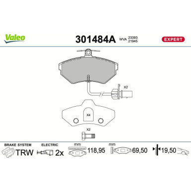 Valeo Bremsbelagsatz, Scheibenbremse EXPERT 301484A