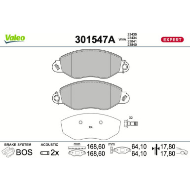 Valeo Bremsbelagsatz, Scheibenbremse EXPERT 301547A