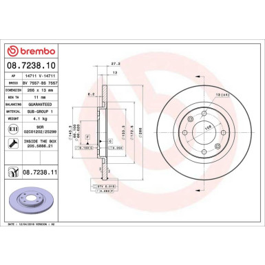 Brembo Bremsscheibe PRIME LINE - UV Coated 08.7238.11