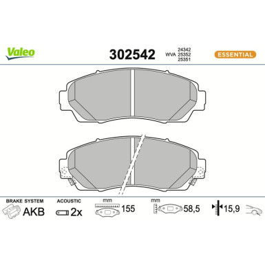 Valeo Bremsbelagsatz, Scheibenbremse ESSENTIAL 302542