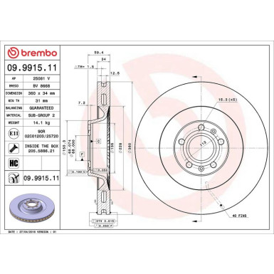 Brembo Bremsscheibe PRIME LINE - UV Coated 09.9915.11 Brembo Bremsscheibe PRIME LINE - UV Coated 09.9915.11