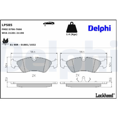 Delphi | Bremsbelagsatz, Scheibenbremse | LP585