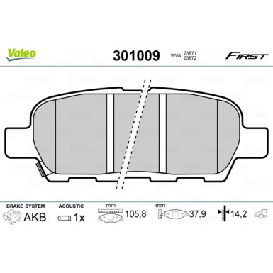 Valeo | Bremsbelagsatz, Scheibenbremse | 301009