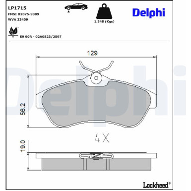 Delphi | Bremsbelagsatz, Scheibenbremse | LP1715