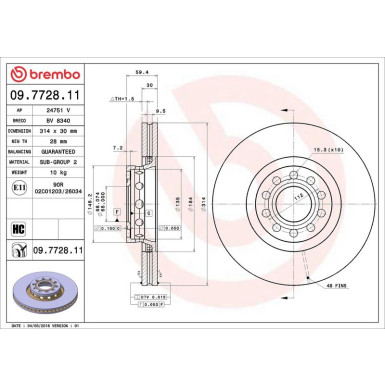 09.7728.11 Bremsscheibe PRIME LINE - UV Coated