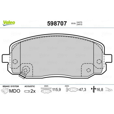 Valeo | Bremsbelagsatz, Scheibenbremse | 598707