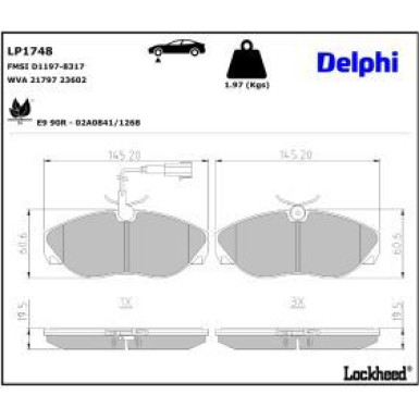 Delphi Bremsbelagsatz, Scheibenbremse LP1748