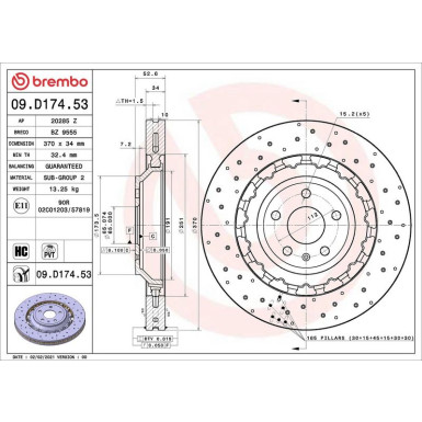 Brembo 2 x BREMBO Bremsscheibe PRIME LINE - Dual Cast 09.D174.53