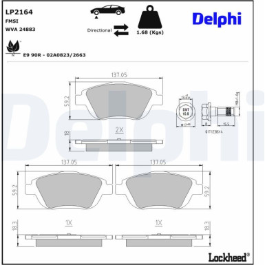 Delphi | Bremsbelagsatz, Scheibenbremse | LP2164