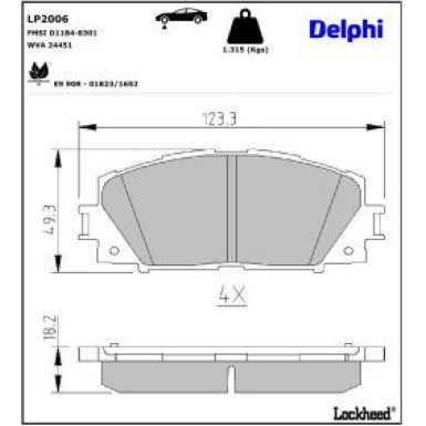 Delphi Bremsbelagsatz, Scheibenbremse LP2006