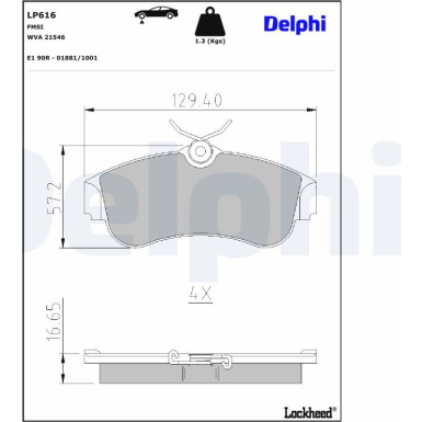 Delphi | Bremsbelagsatz, Scheibenbremse | LP616 Delphi | Bremsbelagsatz, Scheibenbremse | LP616
