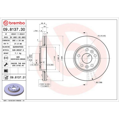 09.8137.31 Bremsscheibe PRIME LINE - UV Coated