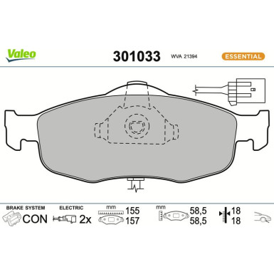 Valeo Bremsbelagsatz, Scheibenbremse ESSENTIAL 301033
