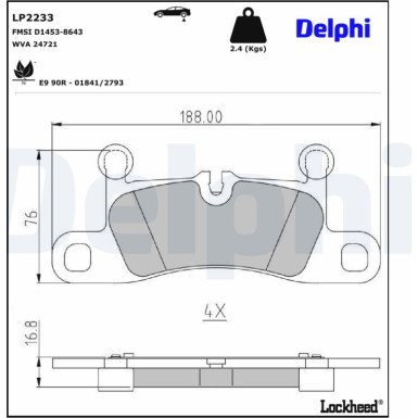 Delphi | Bremsbelagsatz, Scheibenbremse | LP2233