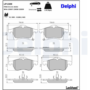 Delphi | Bremsbelagsatz, Scheibenbremse | LP1309