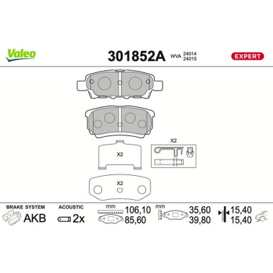 Valeo | Bremsbelagsatz, Scheibenbremse | 301852A