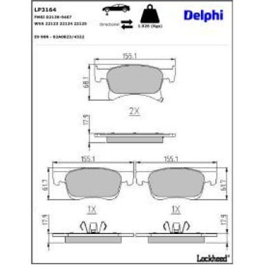 Delphi Bremsbelagsatz, Scheibenbremse LP3164