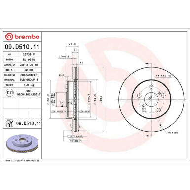 Brembo Bremsscheibe PRIME LINE - UV Coated 09.D510.11