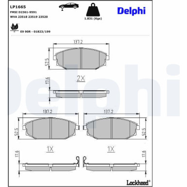 Delphi | Bremsbelagsatz, Scheibenbremse | LP1665