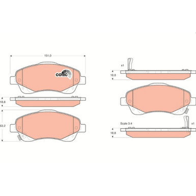GDB3336 Bremsbelagsatz, Scheibenbremse COTEC