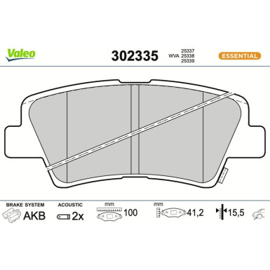 Valeo Bremsbelagsatz, Scheibenbremse ESSENTIAL 302335