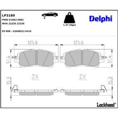 Delphi Bremsbelagsatz, Scheibenbremse LP3189
