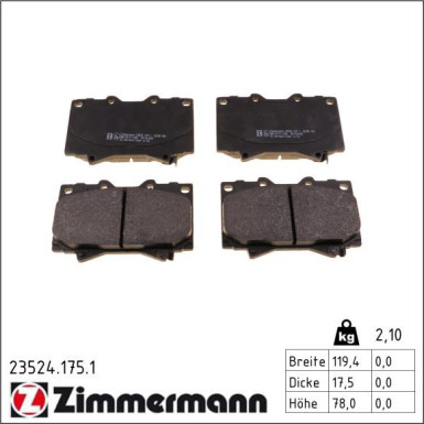 Zimmermann Bremsbelagsatz, Scheibenbremse 23524.175.1