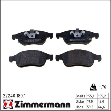 Zimmermann Bremsbelagsatz, Scheibenbremse 22240.180.1