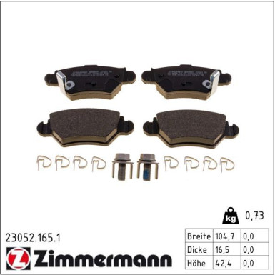 Zimmermann Bremsbelagsatz, Scheibenbremse 23052.165.1