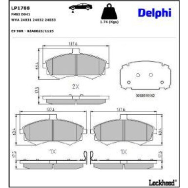 Delphi Bremsbelagsatz, Scheibenbremse LP1788