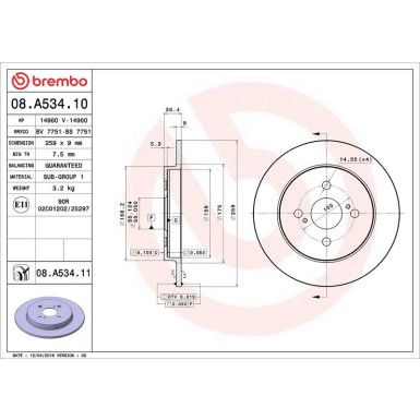 Brembo Bremsscheibe PRIME LINE - UV Coated 08.A534.11