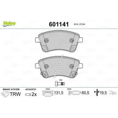 Valeo | Bremsbelagsatz, Scheibenbremse | 601141