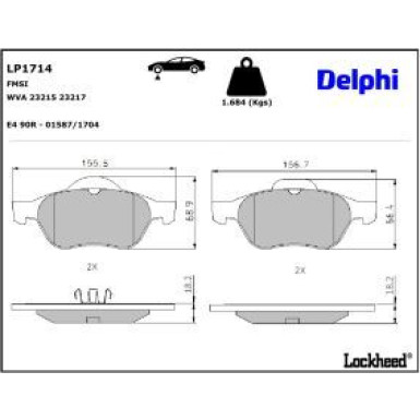 Delphi Bremsbelagsatz, Scheibenbremse LP1714