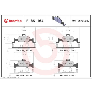 Brembo Bremsbelagsatz, Scheibenbremse PRIME LINE P 85 164 Brembo Bremsbelagsatz, Scheibenbremse PRIME LINE P 85 164