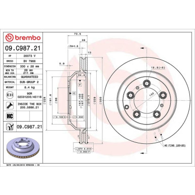 09.C987.21 Bremsscheibe PRIME LINE - UV Coated