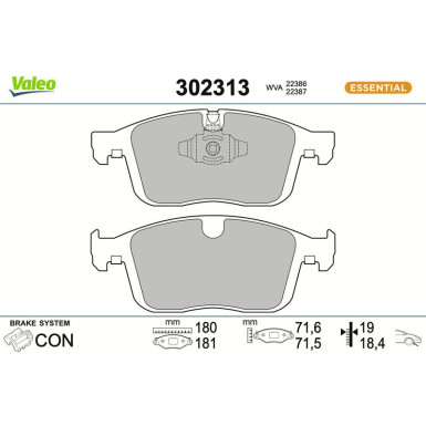 Valeo | Bremsbelagsatz, Scheibenbremse | 302313