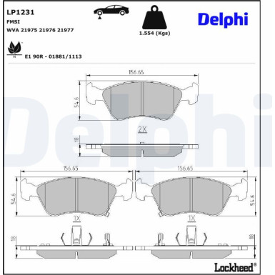 Delphi | Bremsbelagsatz, Scheibenbremse | LP1231 Delphi | Bremsbelagsatz, Scheibenbremse | LP1231