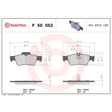 Brembo Bremsbelagsatz, Scheibenbremse PRIME LINE P 50 052