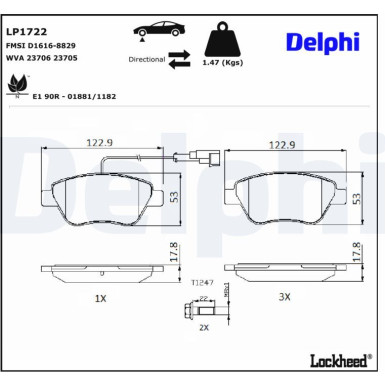 Delphi | Bremsbelagsatz, Scheibenbremse | LP1722